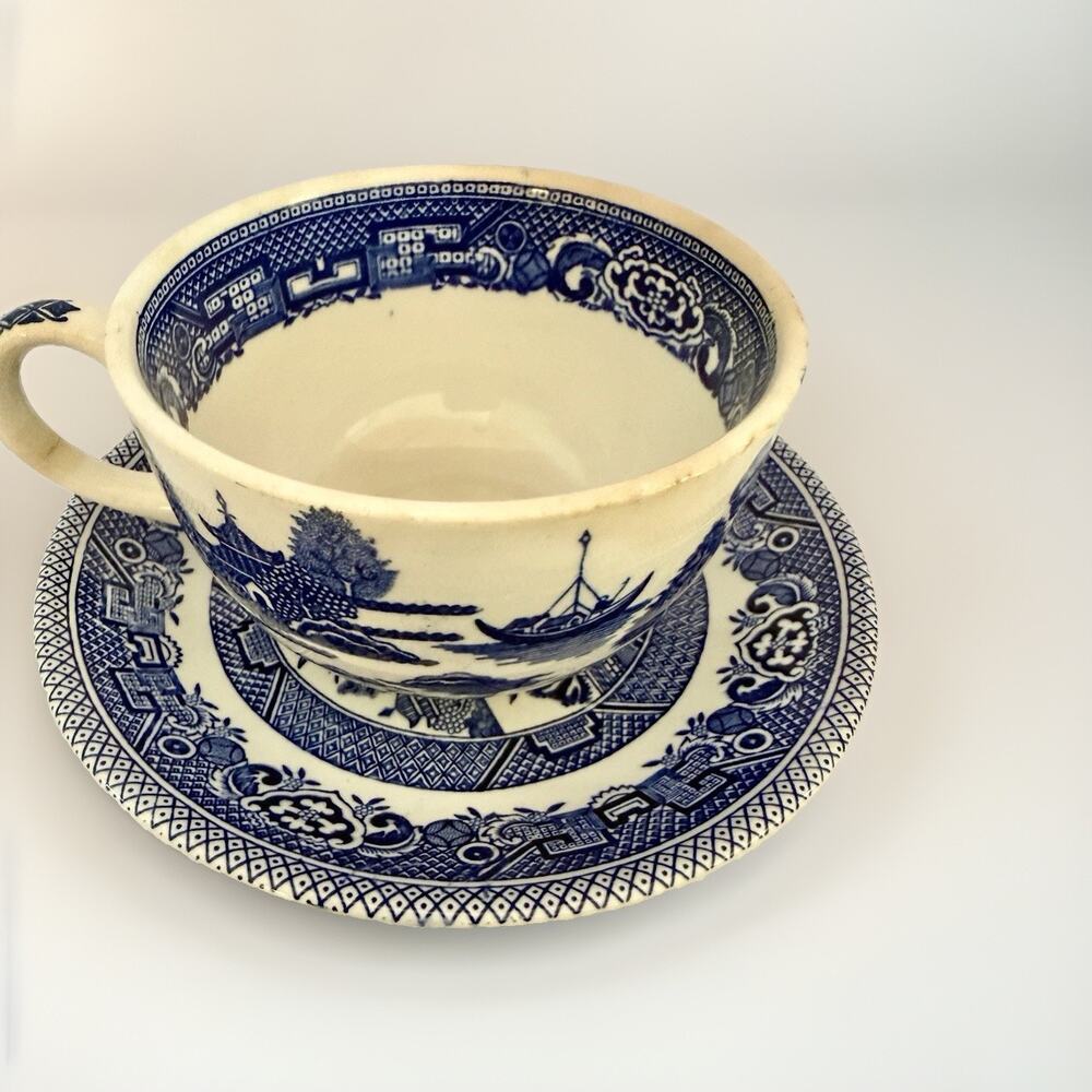 VTG Blue Willow Myott Cup & Saucer Set Churchill England Staffordshire Georgian
